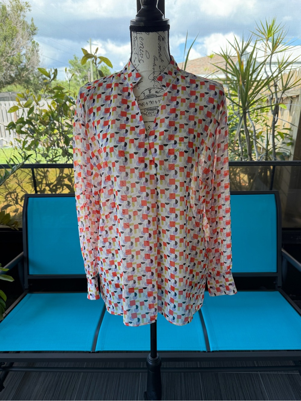 Zara Blouse with Colorful Geometric Print Size Medium NWOT